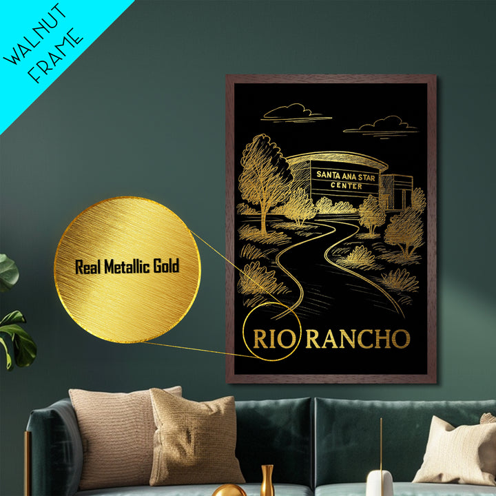 Rio Rancho New Mexico art, Metallic Gold Art, Modern House Art, Metal Art, Wood Framed Art, Graduation Travel Gift, Travel Gift