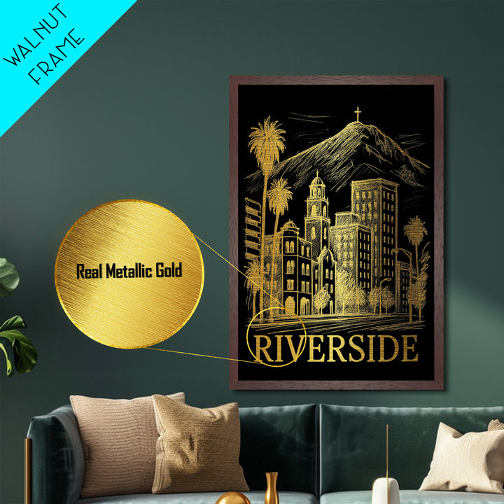 Riverside California art, Metallic Gold Art, Best Friend Gifts, Metal Art, Wood Framed Art, Birthday Travel Gift, Destination Gift
