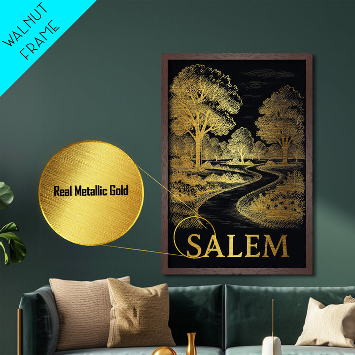 Salem Oregon art, Metallic Gold Art, Travel Art Prints, Metal Art, Wood Framed Art, Adventure Lover Gift, Traveler Gift