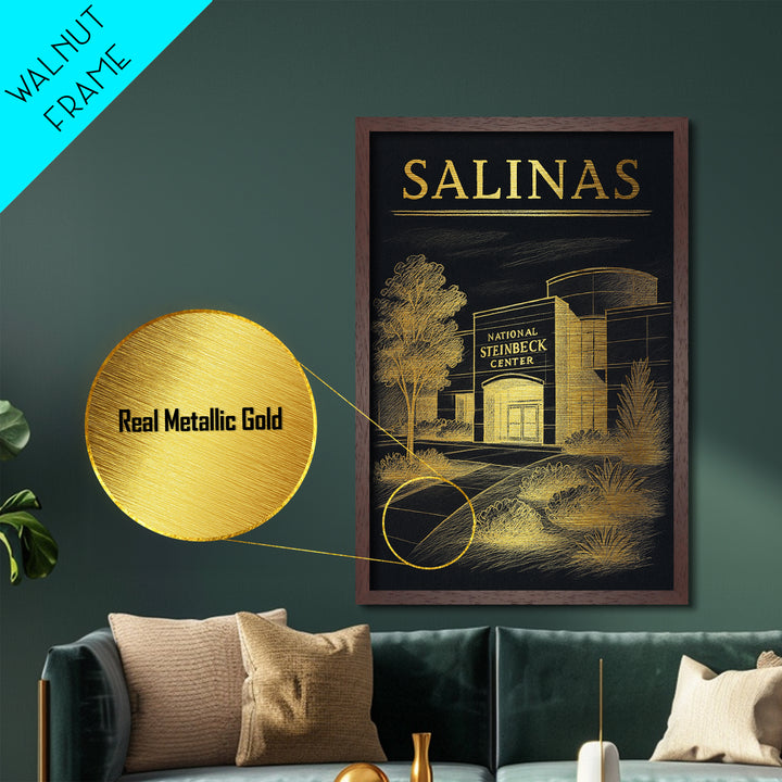 Salinas California travel, Metallic Gold Print, Modern House Art, Metal Art, Wood Framed Art, Traveler Gift, Destination Gift