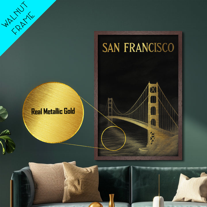San Francisco California art, Metallic Gold Art, Best Friend Gifts, Metal Art, Wood Framed Art, Birthday Travel Gift, Destination Gift