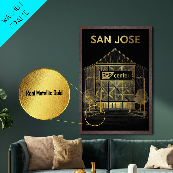 San Jose California travel, Metallic Gold Art, Housewarming Gift, Metal Art, Wood Framed Art, Newlywed Travel Gift, Honeymoon Gift