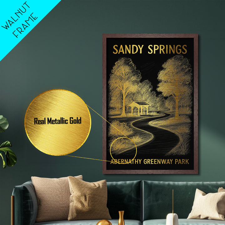 Sandy Springs Georgia travel, Metallic Gold Print, Modern House Art, Metal Art, Wood Framed Art, Traveler Gift, Destination Gift