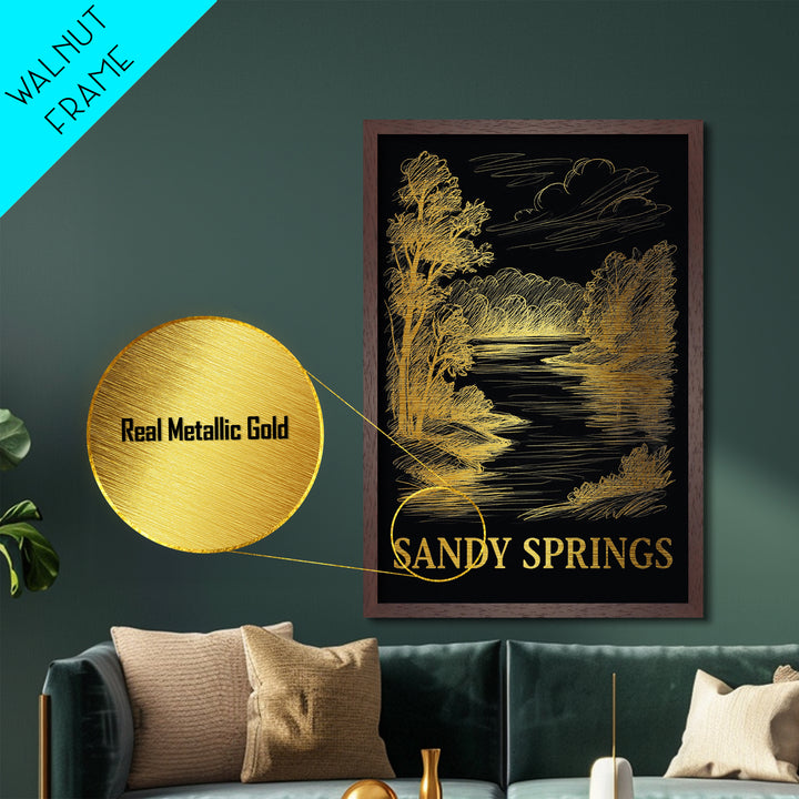 Sandy Springs Georgia art, Metallic Gold Art, Modern House Art, Metal Art, Wood Framed Art, Graduation Travel Gift, Travel Gift