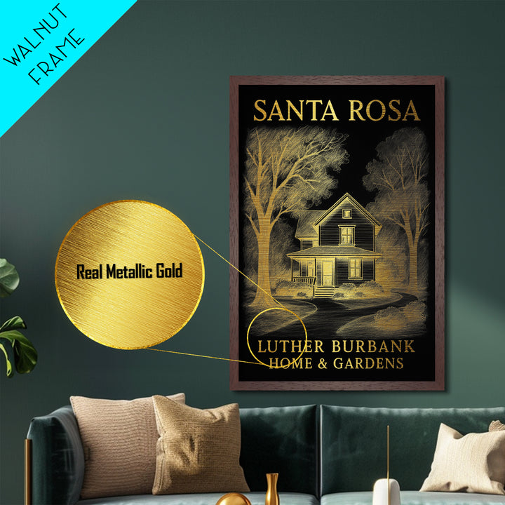 Santa Rosa California travel, Metallic Gold Art, Travel Art Prints, Metal Art, Wood Framed Art, Adventure Lover Gift, Traveler Gift