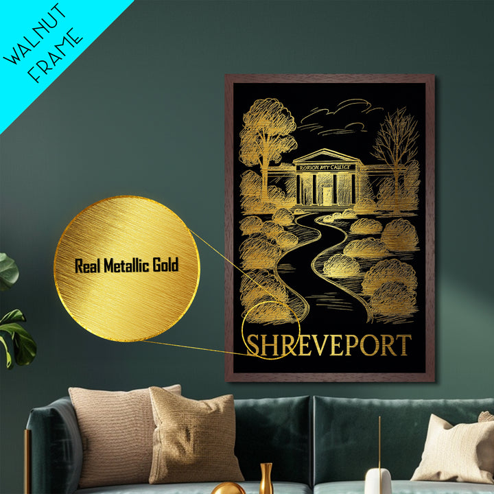 Shreveport Louisiana art, Metallic Gold Art, Travel Art Prints, Metal Art, Wood Framed Art, Adventure Lover Gift, Traveler Gift