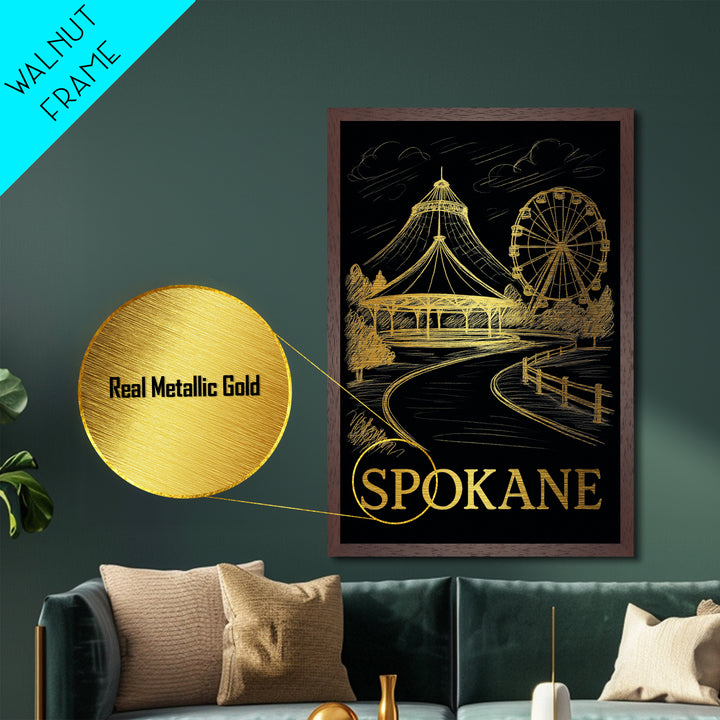 Spokane Washington art, Metallic Gold Art, Modern House Art, Metal Art, Wood Framed Art, Graduation Travel Gift, Travel Gift