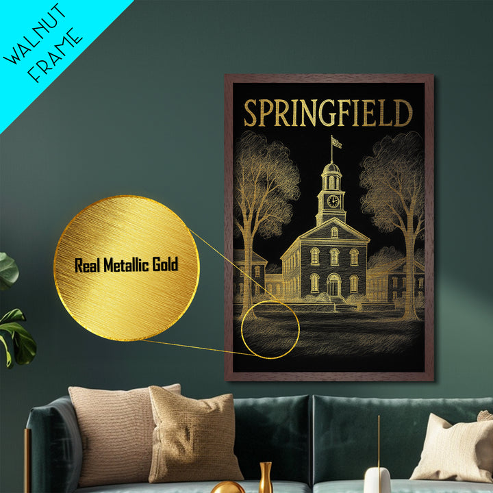 Springfield Missouri travel, Metallic Gold Print, Closing Gift, Metal Art, Wood Framed Art, Anniversary Travel Gift, Retirement Gift