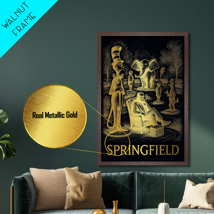 Springfield Missouri art, Metallic Gold Art, Office Decor, Metal Art, Wood Framed Art, Graduation Travel Gift, Destination Gift