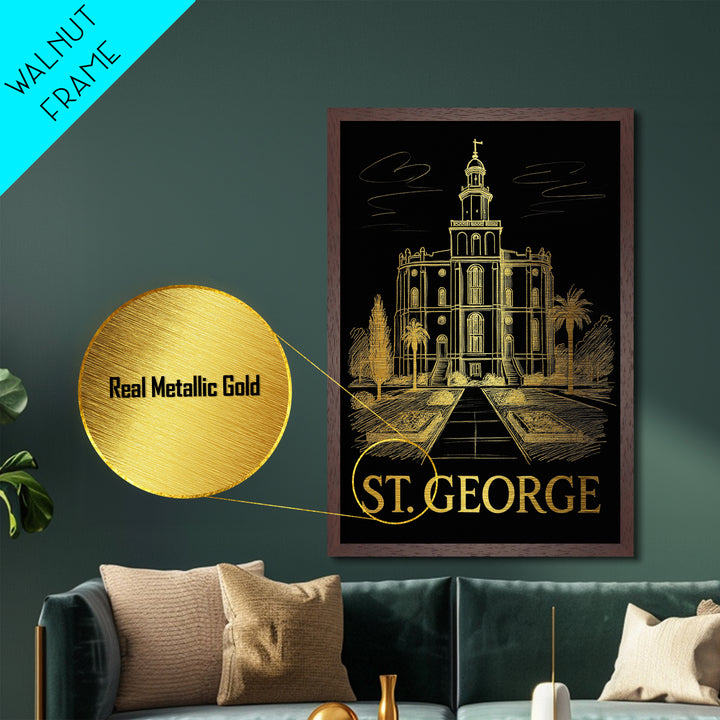 St. George Utah art, Metallic Gold Art, Housewarming Gift, Metal Art, Wood Framed Art, Newlywed Travel Gift, Honeymoon Gift
