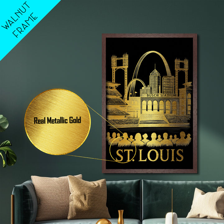 St. Louis Missouri art, Metallic Gold Art, Office Decor, Metal Art, Wood Framed Art, Graduation Travel Gift, Destination Gift