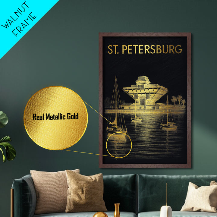 St. Petersburg Florida travel, Metallic Gold Print, Modern House Art, Metal Art, Wood Framed Art, Graduation Travel Gift, Destination Gift