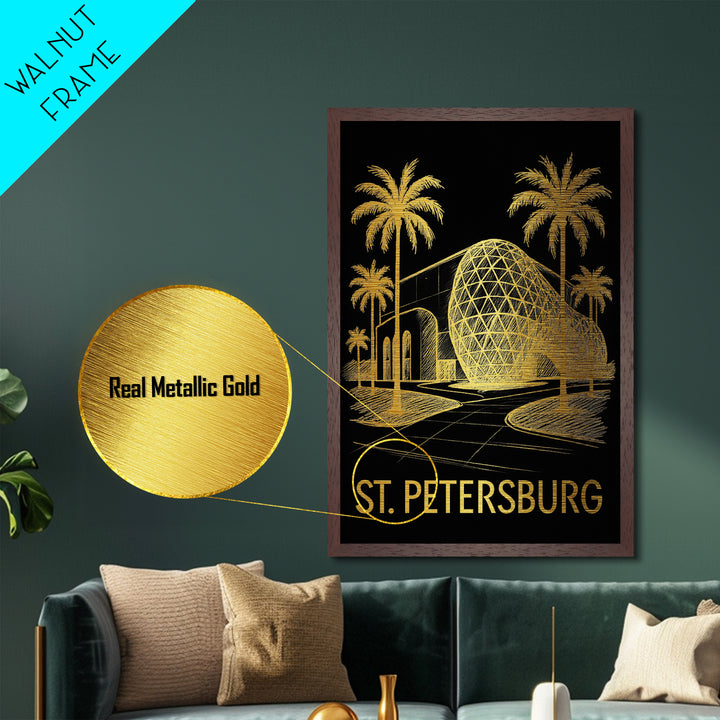 St. Petersburg Florida art, Metallic Gold Art, Modern House Art, Metal Art, Wood Framed Art, Graduation Travel Gift, Travel Gift