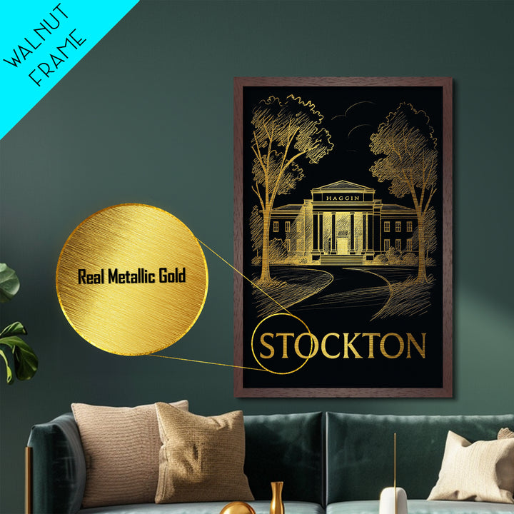 Stockton California art, Metallic Gold Art, Travel Art Prints, Metal Art, Wood Framed Art, Adventure Lover Gift, Traveler Gift
