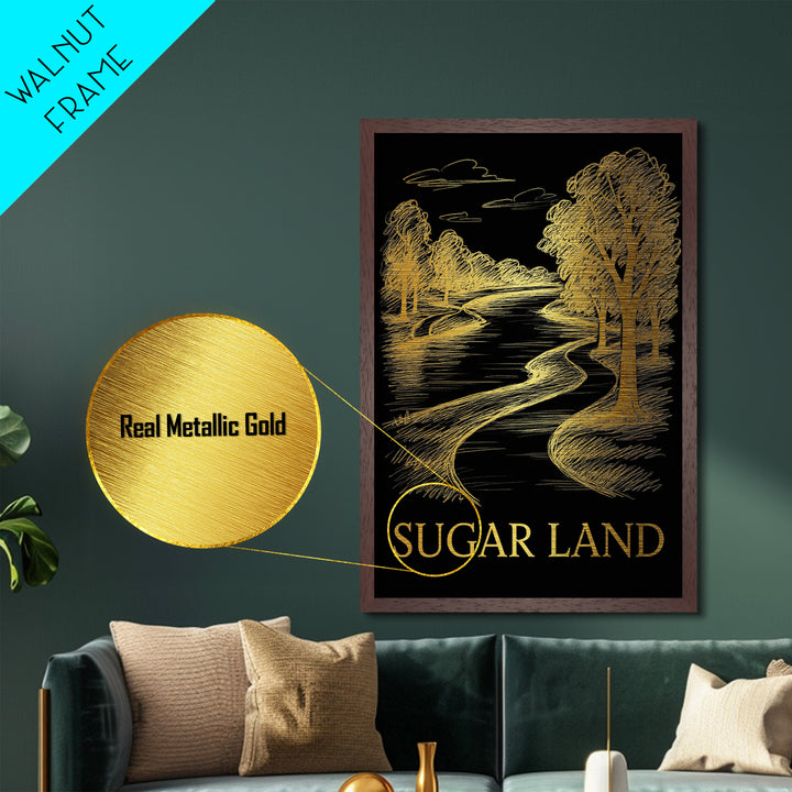 Sugar Land Texas art, Metallic Gold Art, Best Friend Gifts, Metal Art, Wood Framed Art, Birthday Travel Gift, Destination Gift