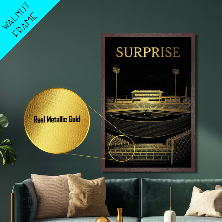 Surprise Arizona travel, Metallic Gold Print, Closing Gift, Metal Art, Wood Framed Art, Anniversary Travel Gift, Retirement Gift