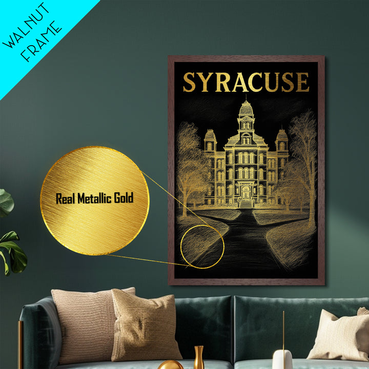 Syracuse New York travel, Metallic Gold Print, Modern House Art, Metal Art, Wood Framed Art, Wanderlust Gift, Travel Art Prints