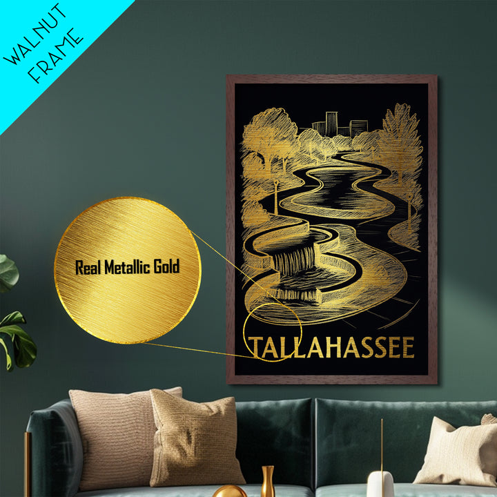 Tallahassee Florida art, Metallic Gold Art, Best Friend Gifts, Metal Art, Wood Framed Art, Birthday Travel Gift, Destination Gift