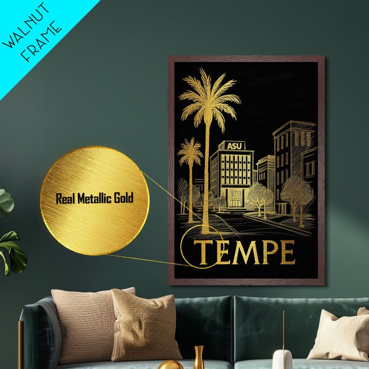 Tempe Arizona art, Metallic Gold Art, Travel Art Prints, Metal Art, Wood Framed Art, Adventure Lover Gift, Traveler Gift