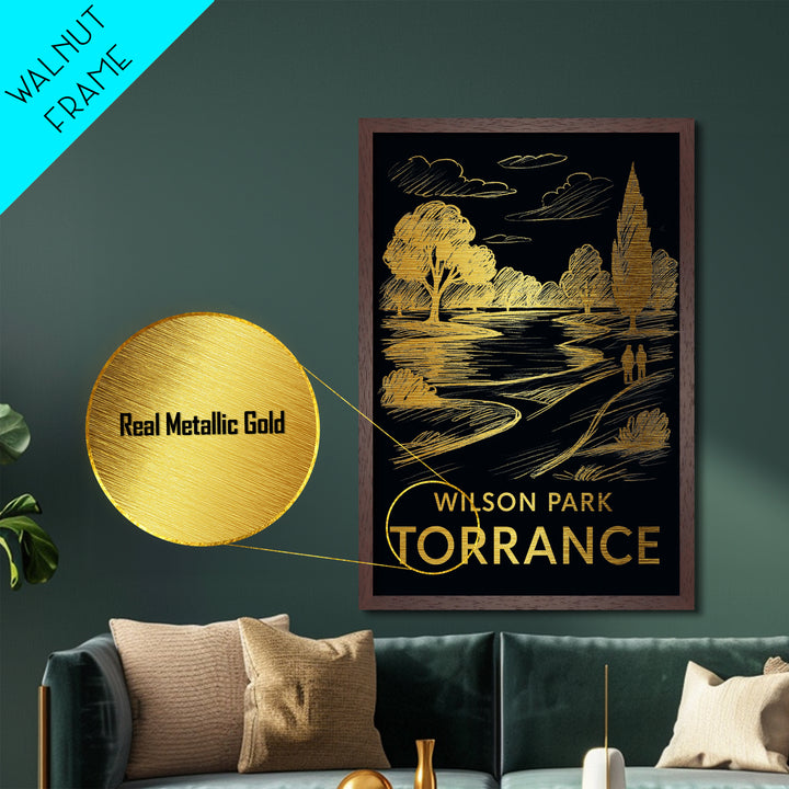 Torrance California art, Metallic Gold Art, Travel Art Prints, Metal Art, Wood Framed Art, Adventure Lover Gift, Traveler Gift