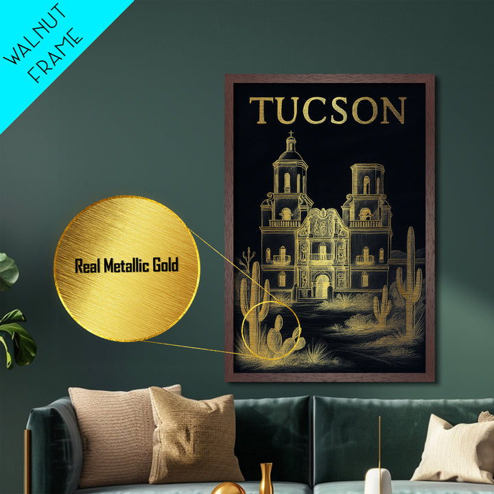 Tucson Arizona travel, Metallic Gold Print, Modern House Art, Metal Art, Wood Framed Art, Graduation Travel Gift, Destination Gift