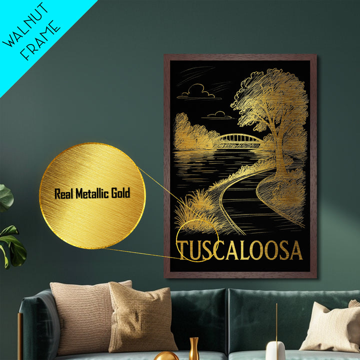 Tuscaloosa Alabama art, Metallic Gold Art, Housewarming Gift, Metal Art, Wood Framed Art, Newlywed Travel Gift, Honeymoon Gift