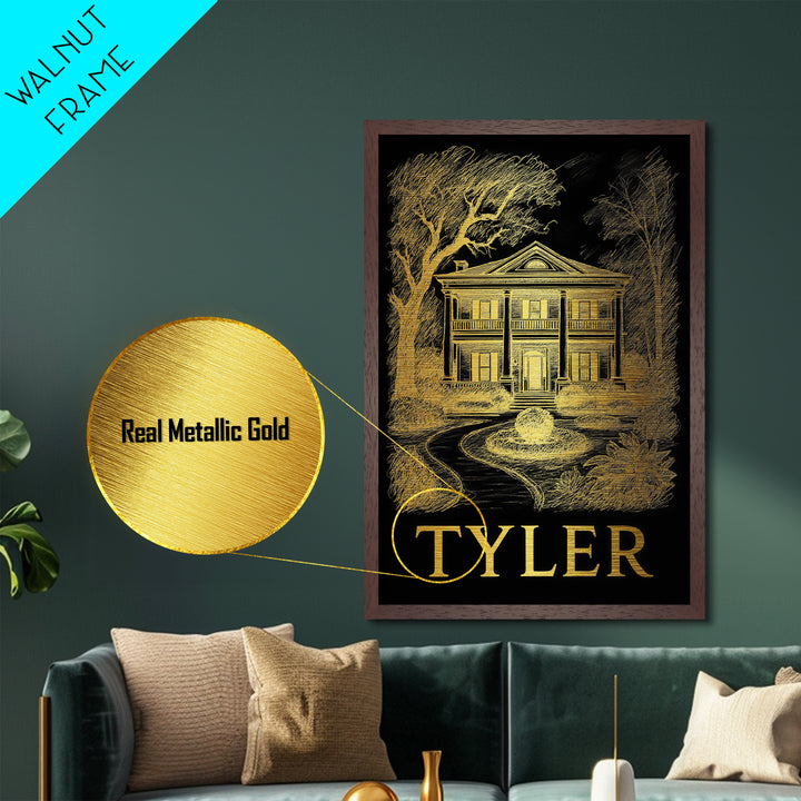 Tyler Texas art, Metallic Gold Art, Office Decor, Metal Art, Wood Framed Art, Graduation Travel Gift, Destination Gift