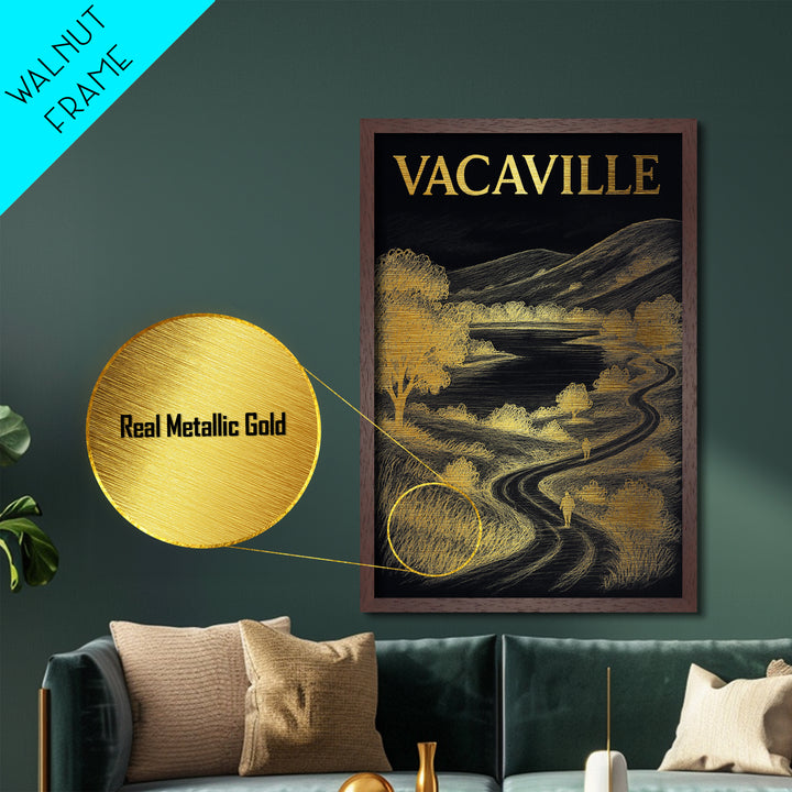 Vacaville California travel, Metallic Gold Print, Modern House Art, Metal Art, Wood Framed Art, Wanderlust Gift, Travel Art Prints