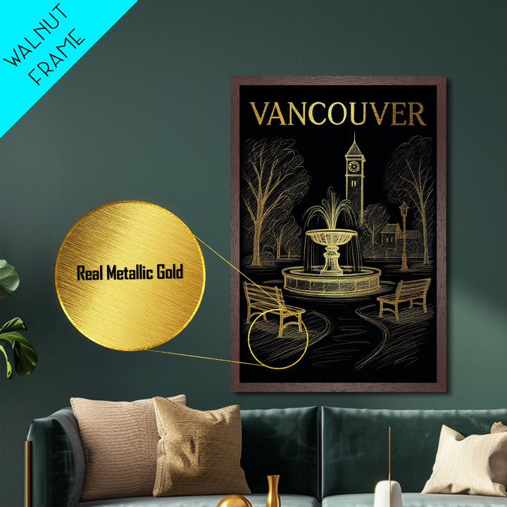 Vancouver Washington travel, Metallic Gold Print, Wood Framed Art, Metal Art, College Dorm Décor, Metallic Gold Print