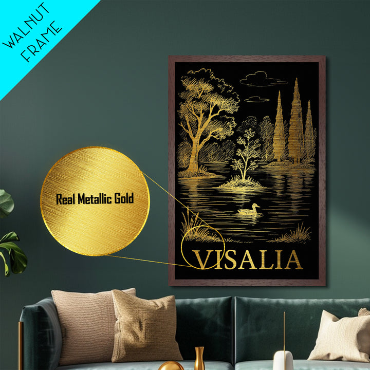 Visalia California art, Metallic Gold Art, Wood Framed Art, Metal Art, Modern House Art, Metallic Gold Art, Bedroom Wall Art