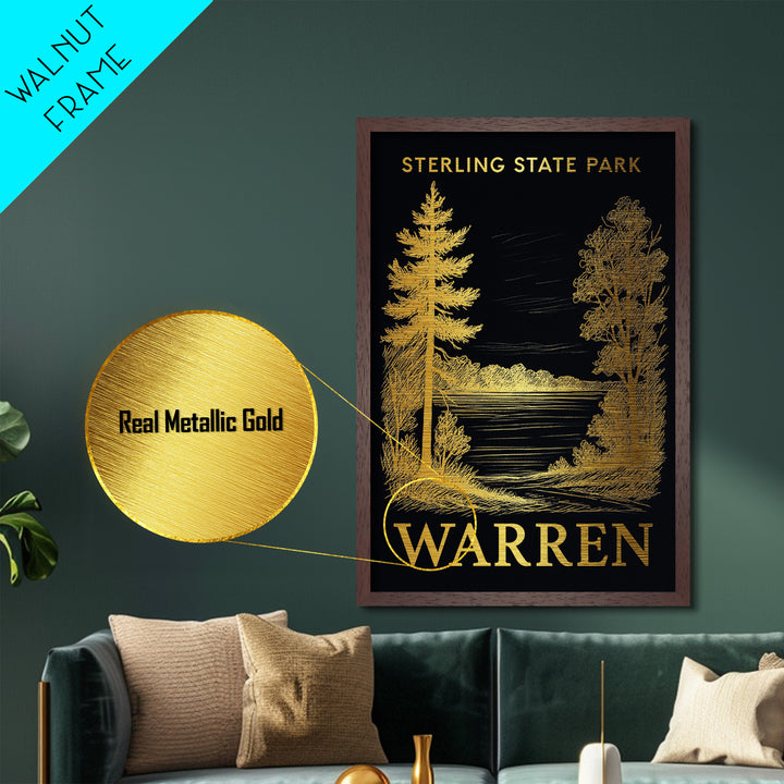 Warren Michigan art, Metallic Gold Art, Wood Framed Art, Metal Art, Housewarming Gift, Metallic Gold Art, Home Décor