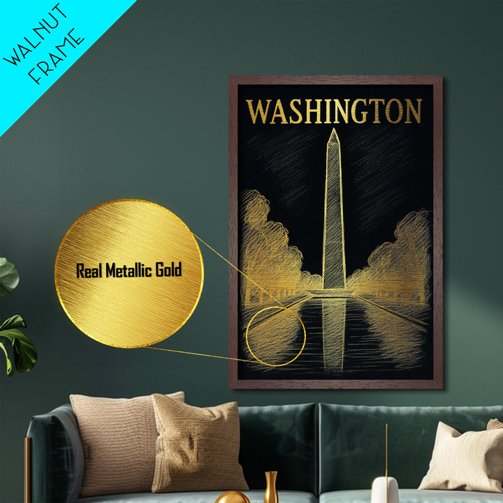 Washington District of Columbia travel, Metallic Gold Print, Wood Framed Art, Metal Art, Closing Gift, Metallic Gold Print