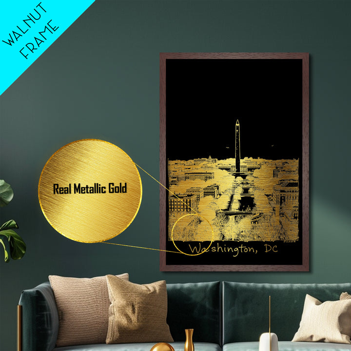 Washington DC art, Metallic Gold Art, Wood Framed Art, Metal Art, Office Decor, Metallic Gold Art, College Dorm Wall Art