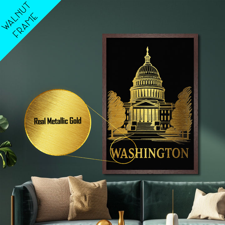Washington DC travel, Metallic Gold Print, Wood Framed Art, Metal Art, Modern Wall Art, Metallic Gold Print, Best Friend Gift
