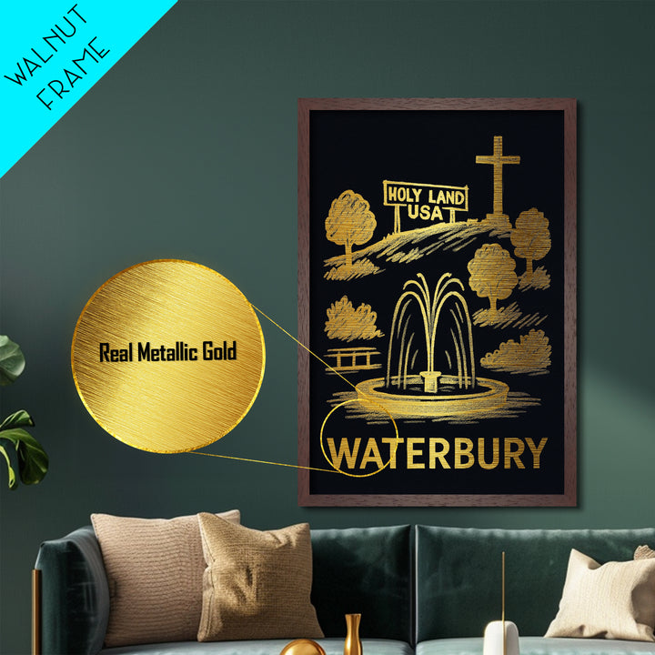 Waterbury Connecticut art, Metallic Gold Art, Wood Framed Art, Metal Art, Minimalist Wall Art, Metallic Gold Print, Modern Art