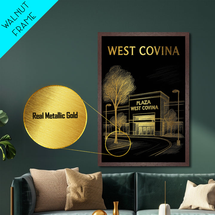 West Covina California travel, Metallic Gold Print, Wood Framed Art, Metal Art, Modern House Art, Metallic Gold Print