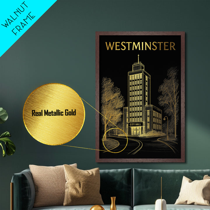 Westminster Colorado travel, Metallic Gold Print, Wood Framed Art, Metal Art, Housewarming Gift, Metallic Gold Print
