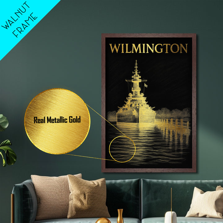 Wilmington North Carolina travel, Metallic Gold Print, Wood Framed Art, Metal Art, Modern Wall Art, Metallic Gold Print