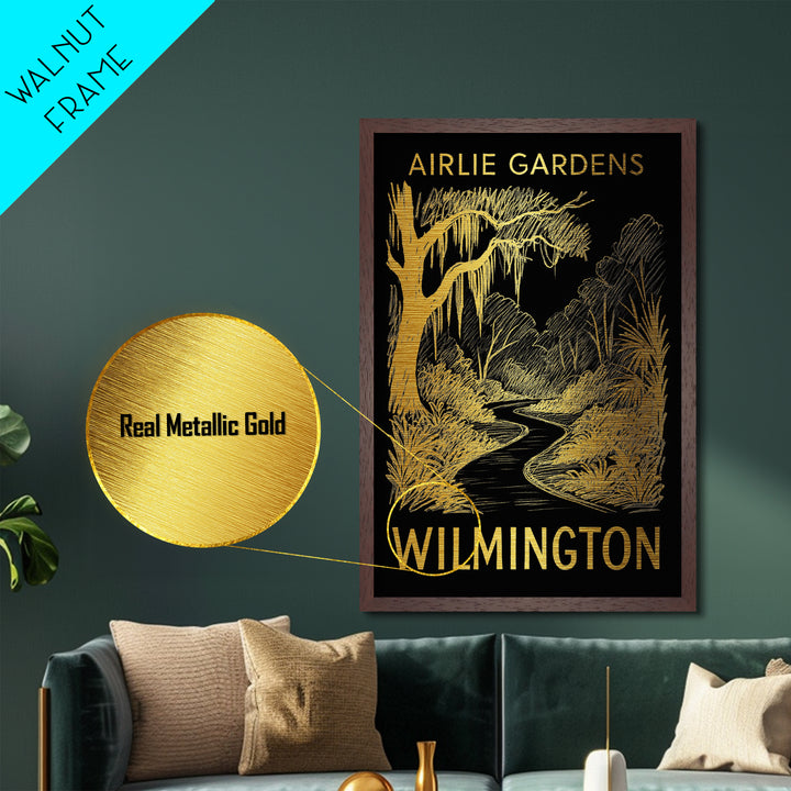 Wilmington North Carolina art, Metallic Gold Art, Wood Framed Art, Metal Art, Housewarming Gift, Metallic Gold Art