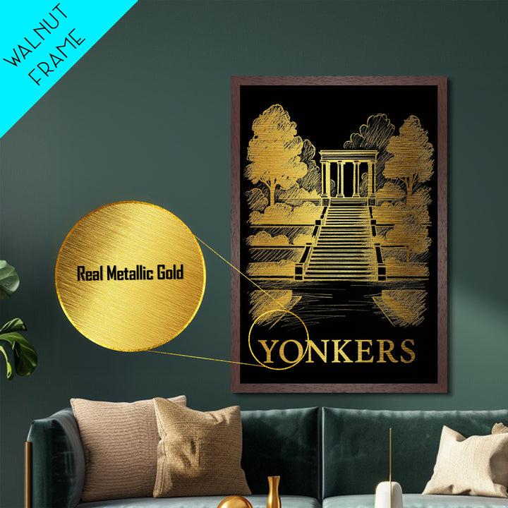 Yonkers New York art, Metallic Gold Art, Wood Framed Art, Metal Art, Best Friend Gifts, Metallic Gold Art, Bedroom Wall Art