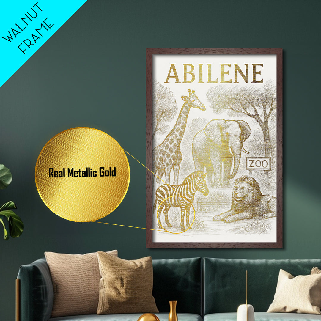 Abilene Texas travel, Metallic Gold Art, Modern House Art, Metal Art, Wood Framed Art, Wanderlust Gift, Travel Art Prints