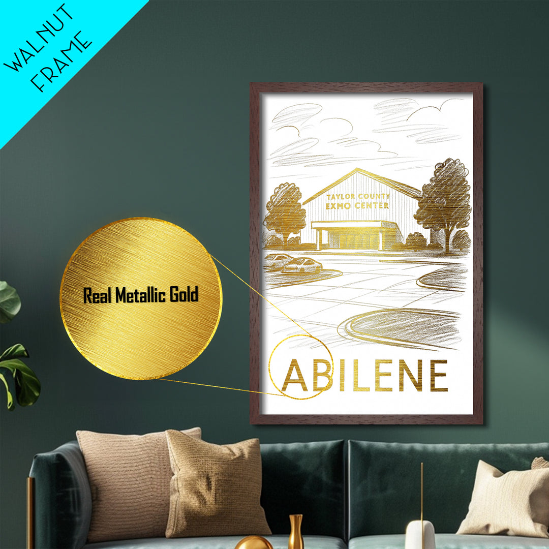 Abilene Texas art, Metallic Gold Print, Travel Art Prints, Metal Art, Wood Framed Art, Adventure Lover Gift, Traveler Gift