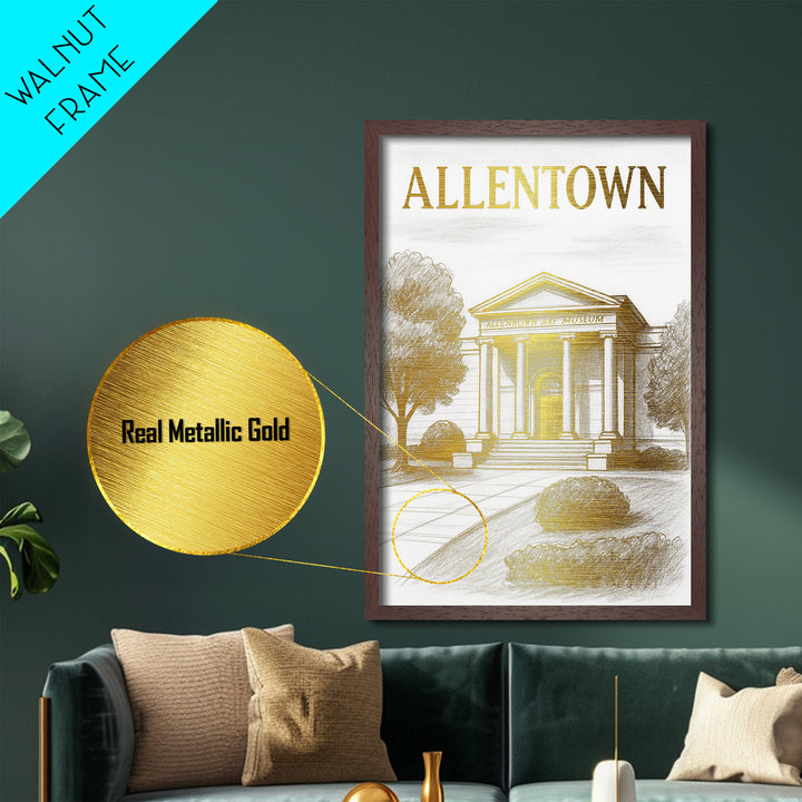 Allentown Pennsylvania travel, Metallic Gold Art, Modern House Art, Metal Art, Wood Framed Art, Traveler Gift, Destination Gift