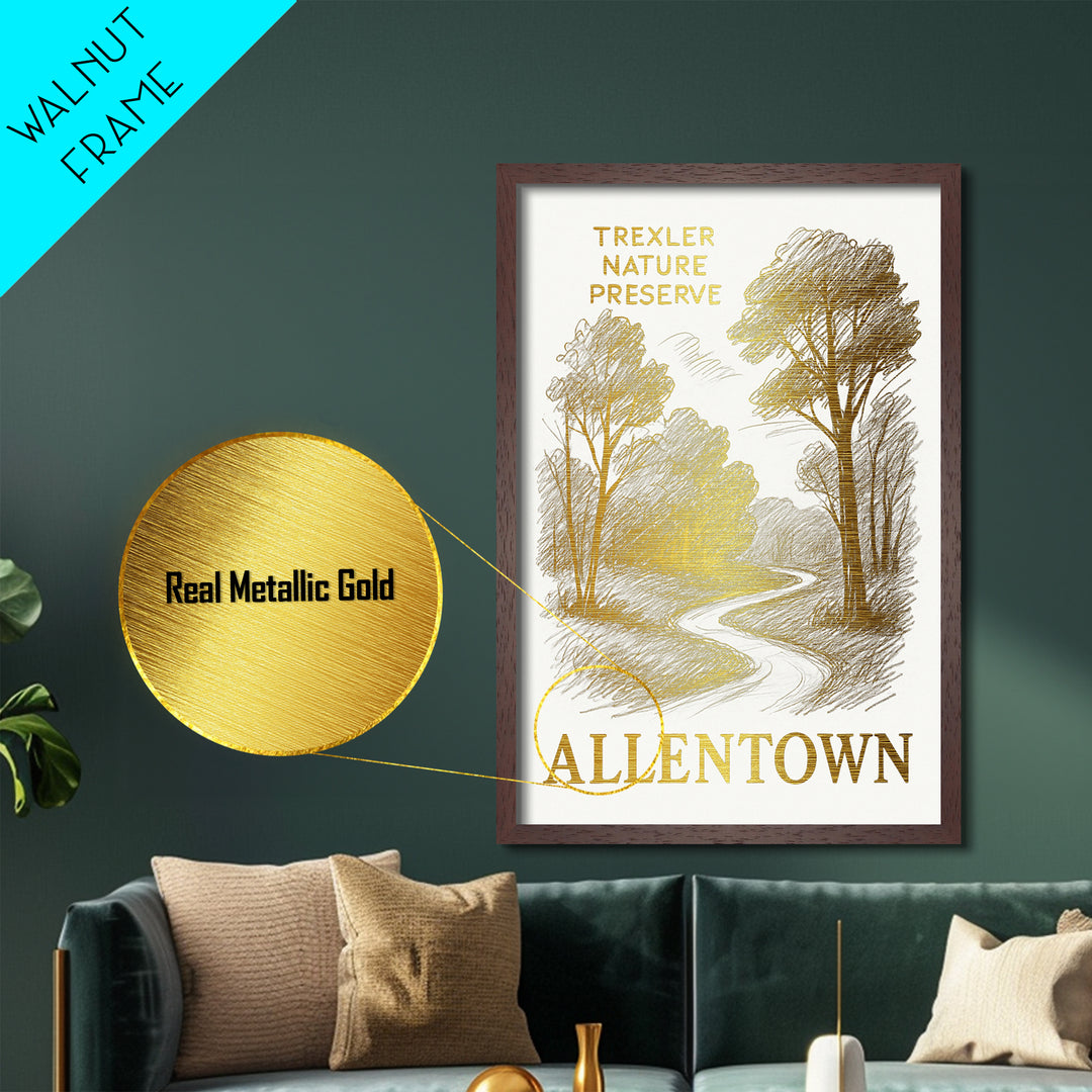 Allentown Pennsylvania art, Metallic Gold Print, Modern House Art, Metal Art, Wood Framed Art, Graduation Travel Gift, Travel Gift