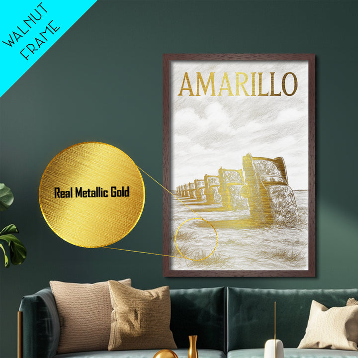 Amarillo Texas travel, Metallic Gold Art, Travel Art Prints, Metal Art, Wood Framed Art, Graduation Travel Gift, Traveler Gift