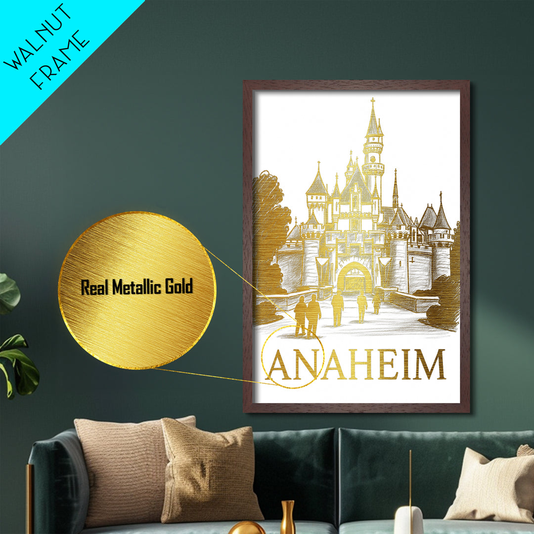 Anaheim California travel, Metallic Gold Art, College Dorm Décor, Metal Art, Wood Framed Art, Traveler Gift, Graduation Travel Gift