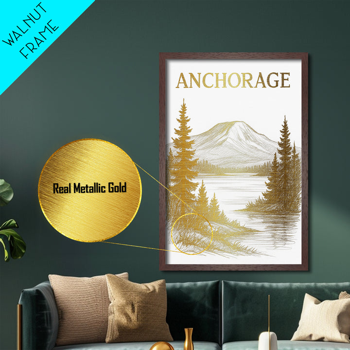 Anaheim California art, Metallic Gold Print, Housewarming Gift, Metal Art, Wood Framed Art, Newlywed Travel Gift, Honeymoon Gift