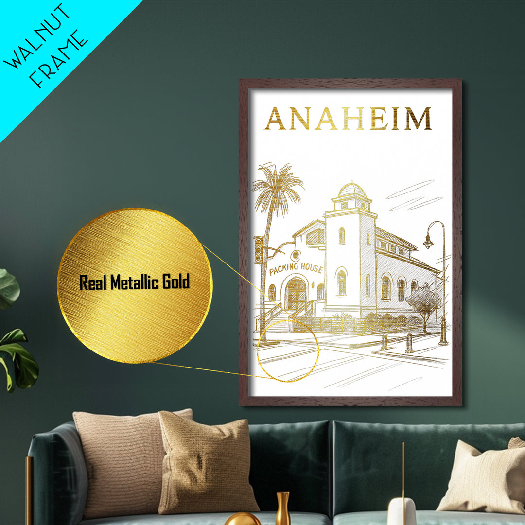 Anchorage Alaska art, Metallic Gold Print, Modern House Art, Metal Art, Wood Framed Art, Destination Gift, Traveler Gift