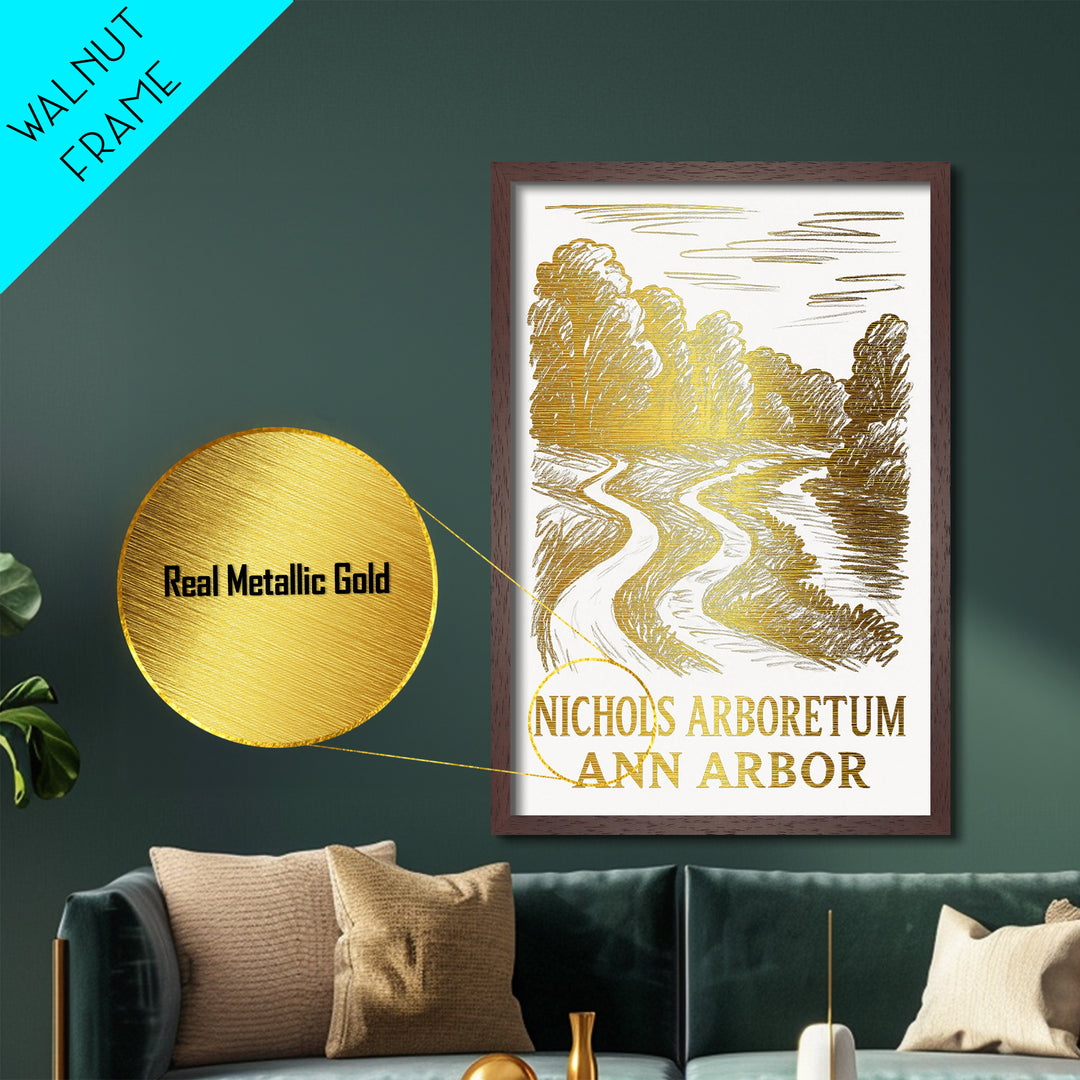 Ann Arbor Michigan art, Metallic Gold Print, Travel Art Prints, Metal Art, Wood Framed Art, Adventure Lover Gift, Traveler Gift