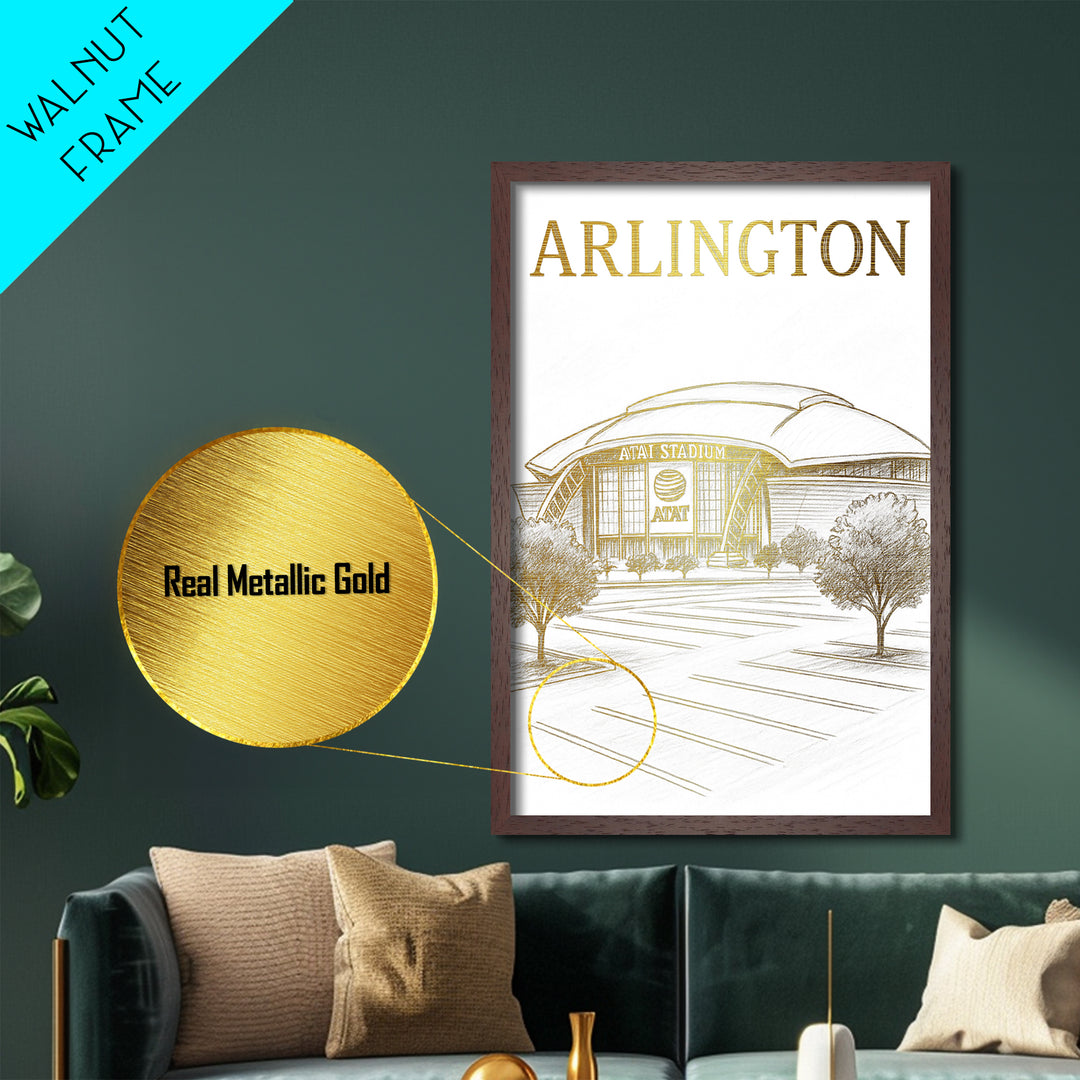 Arlington Texas travel, Metallic Gold Art, College Dorm Décor, Metal Art, Wood Framed Art, Graduation Travel Gift, Traveler Gift